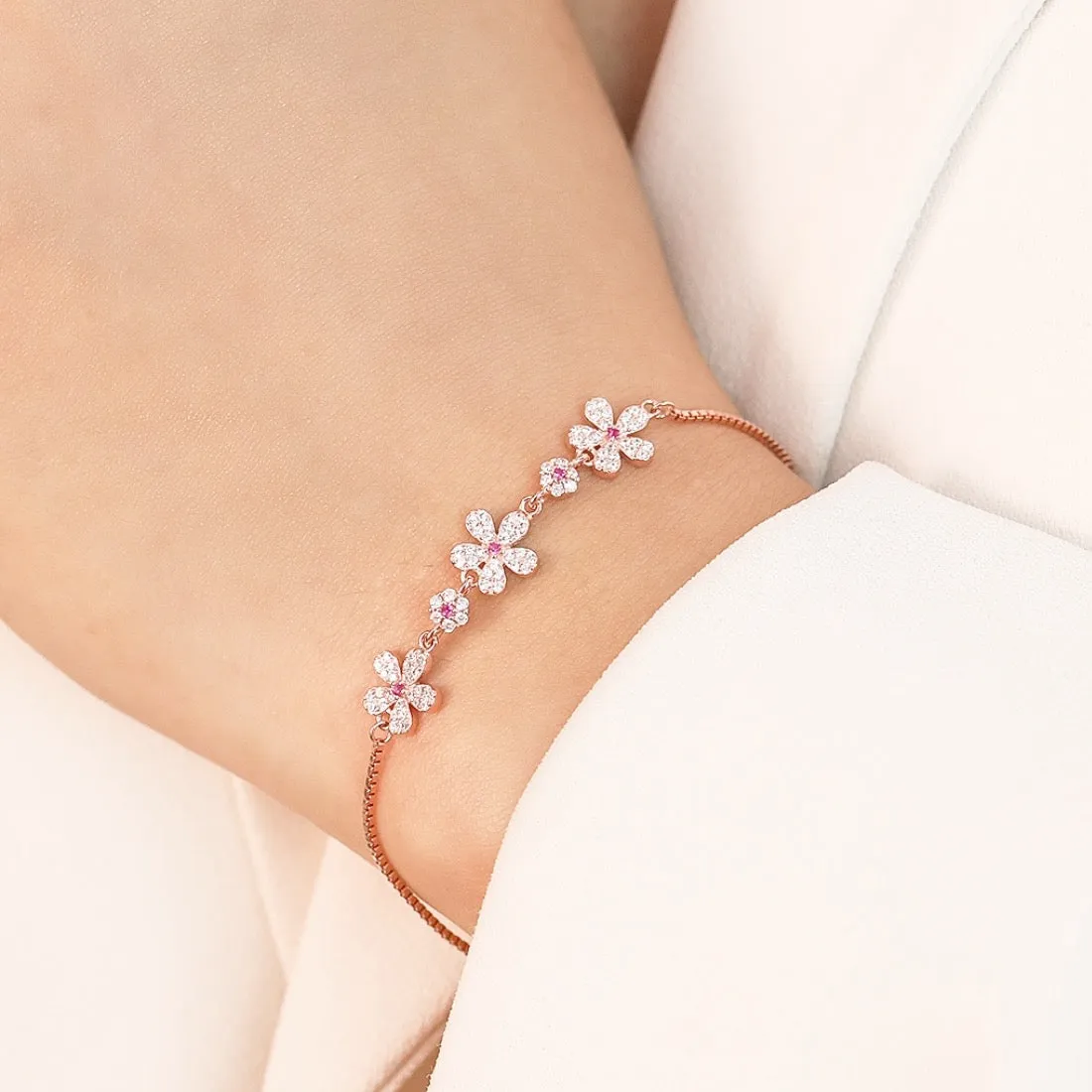 Floral Elegance Rose Gold-Plated 925 Sterling Silver Women's Bracelet