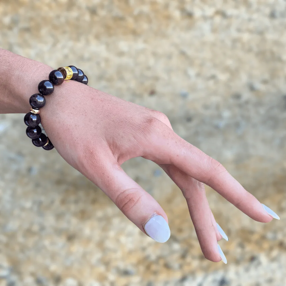 GARNET & GOLD BEADED BRACELET - HALCYON COLLECTION