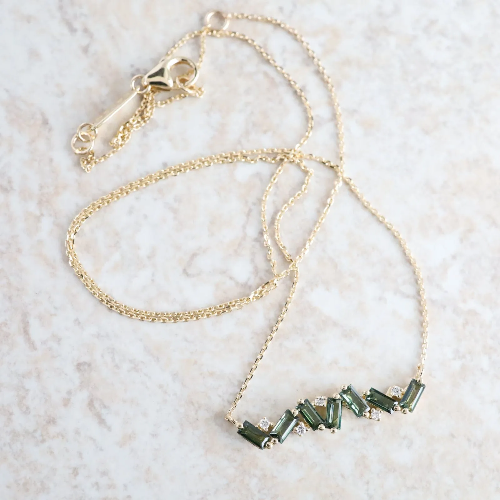 Gold Frenesia Green Envy Topaz Bar Necklace