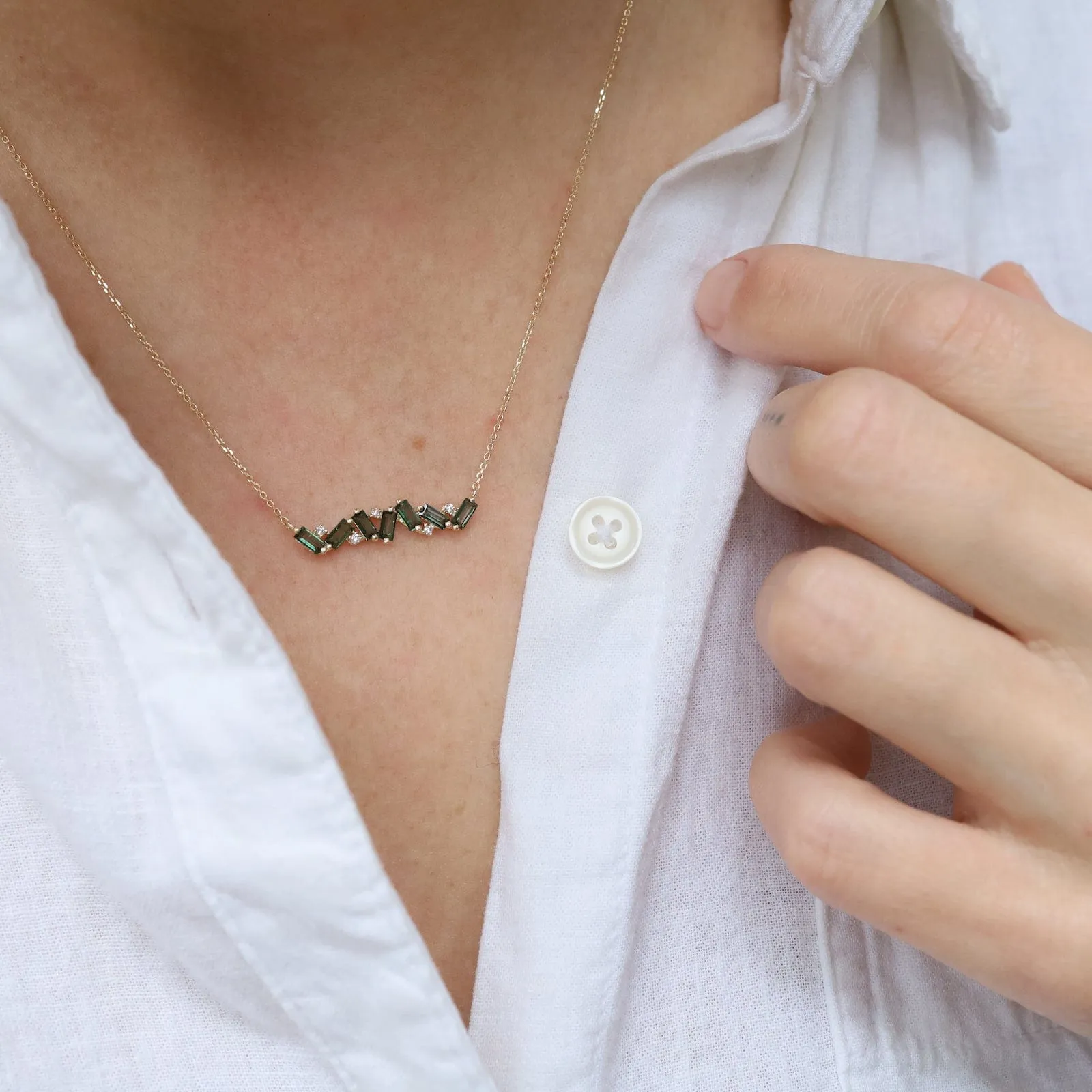 Gold Frenesia Green Envy Topaz Bar Necklace