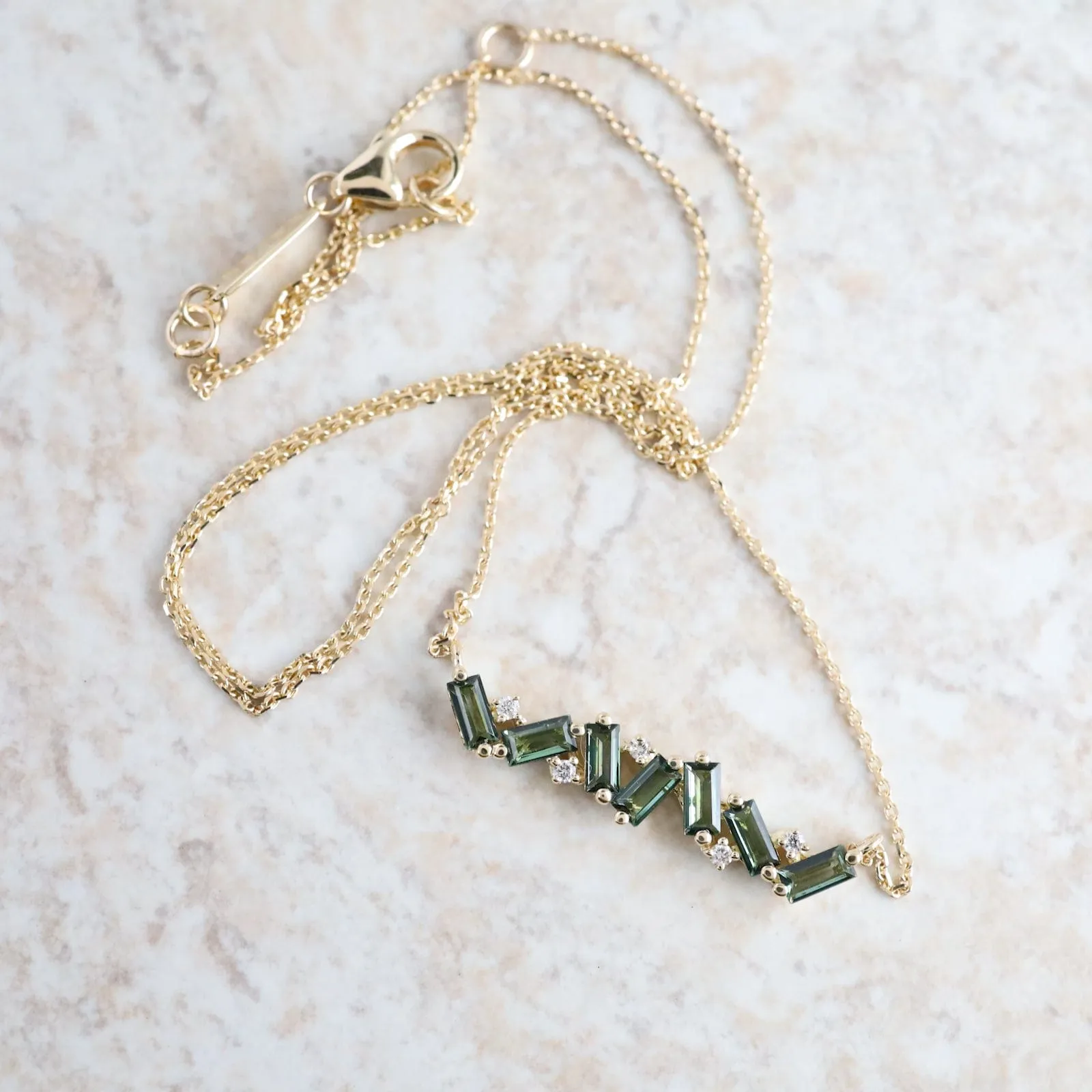 Gold Frenesia Green Envy Topaz Bar Necklace