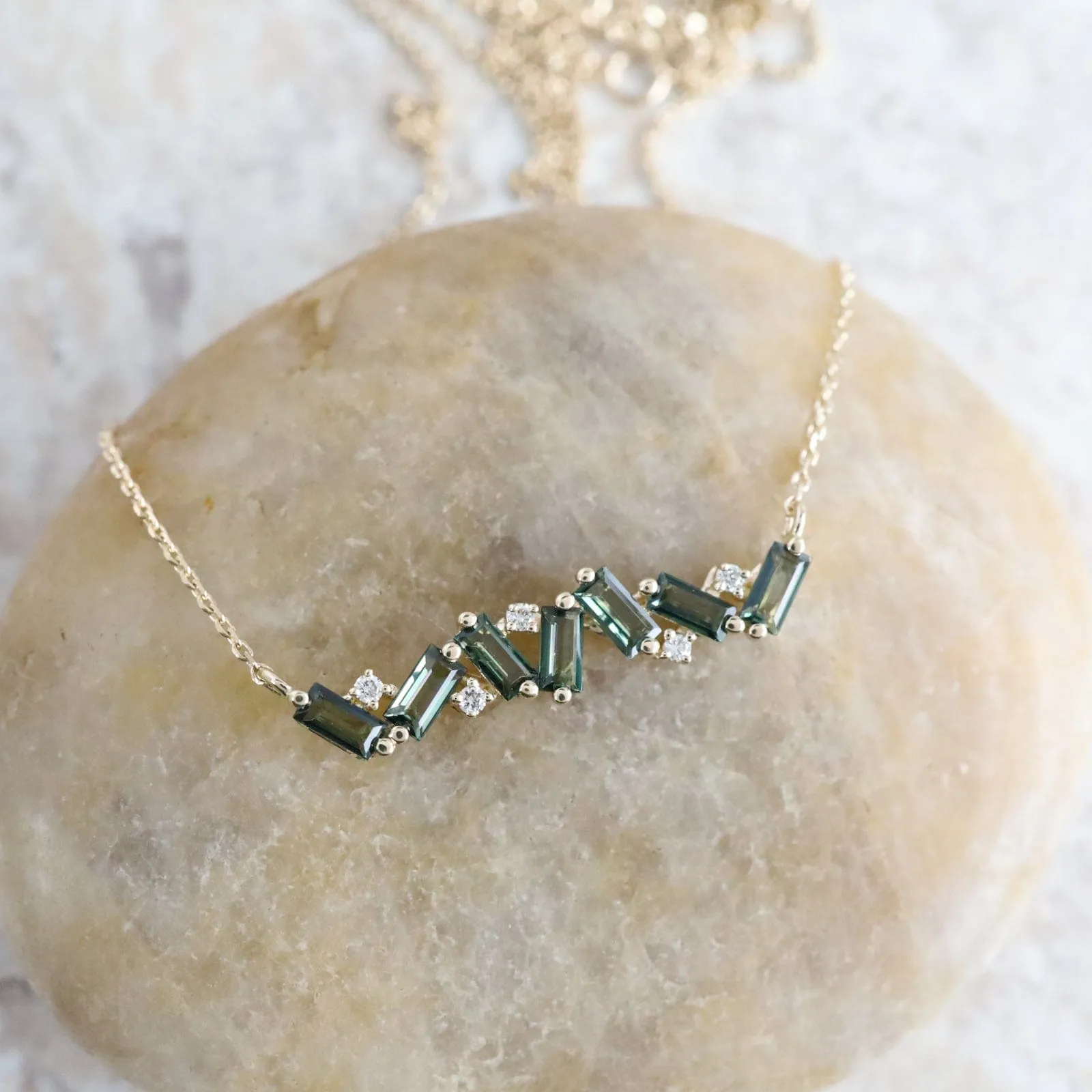 Gold Frenesia Green Envy Topaz Bar Necklace