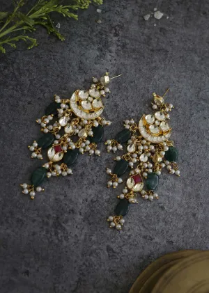 Gold Plated Green Kundan Earrings