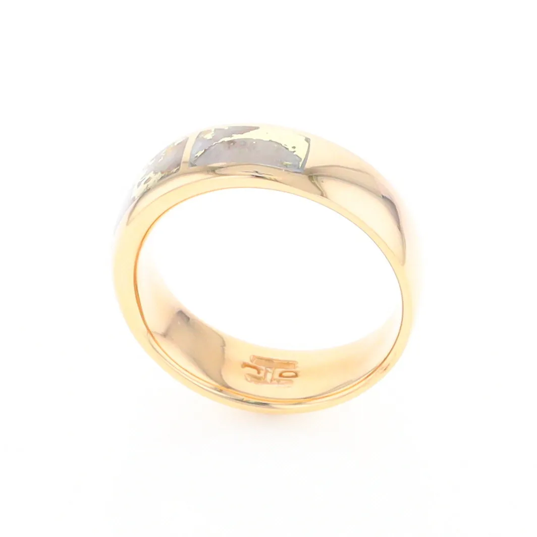 Gold Quartz Ring 3 Section Rectangle Inlaid Band