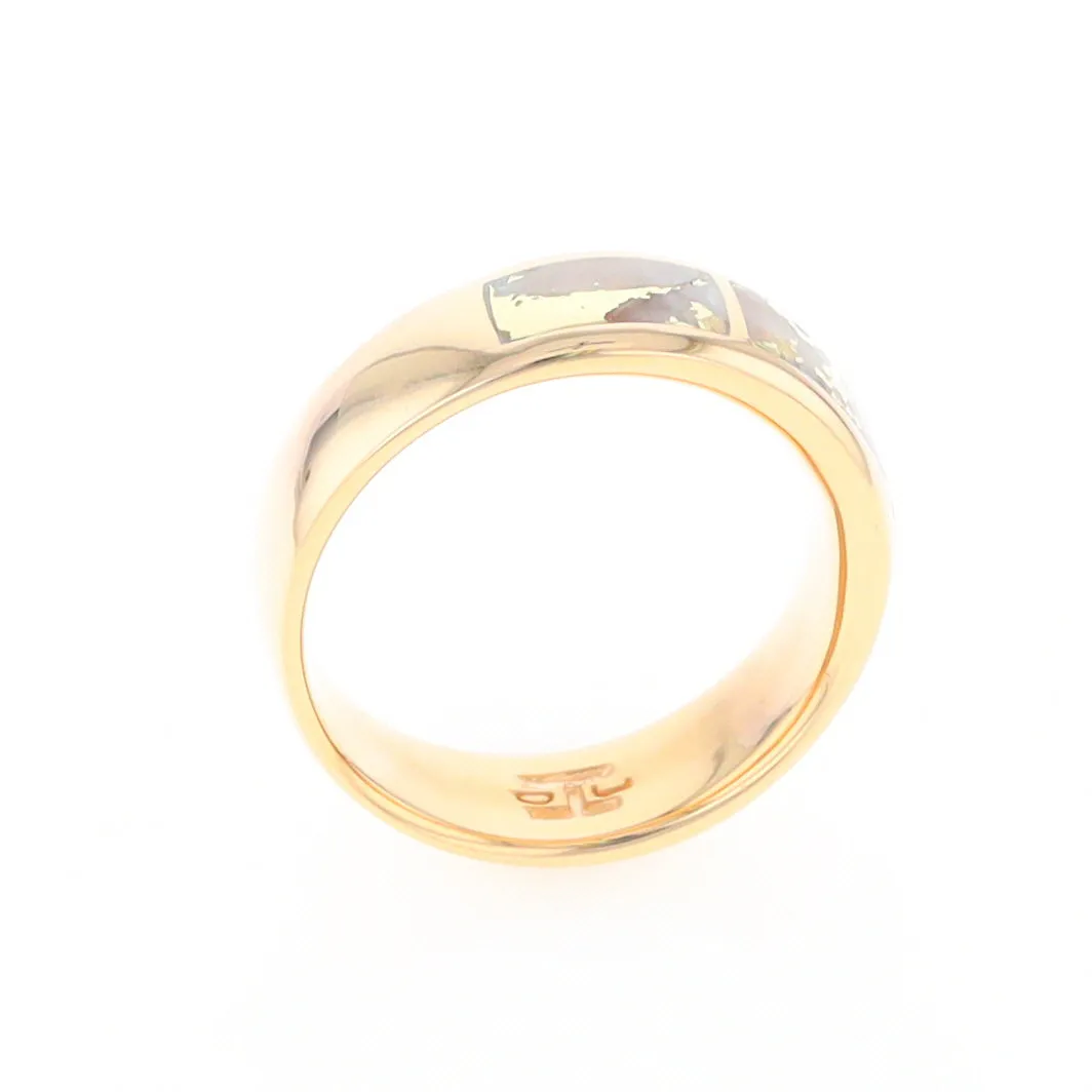 Gold Quartz Ring 3 Section Rectangle Inlaid Band