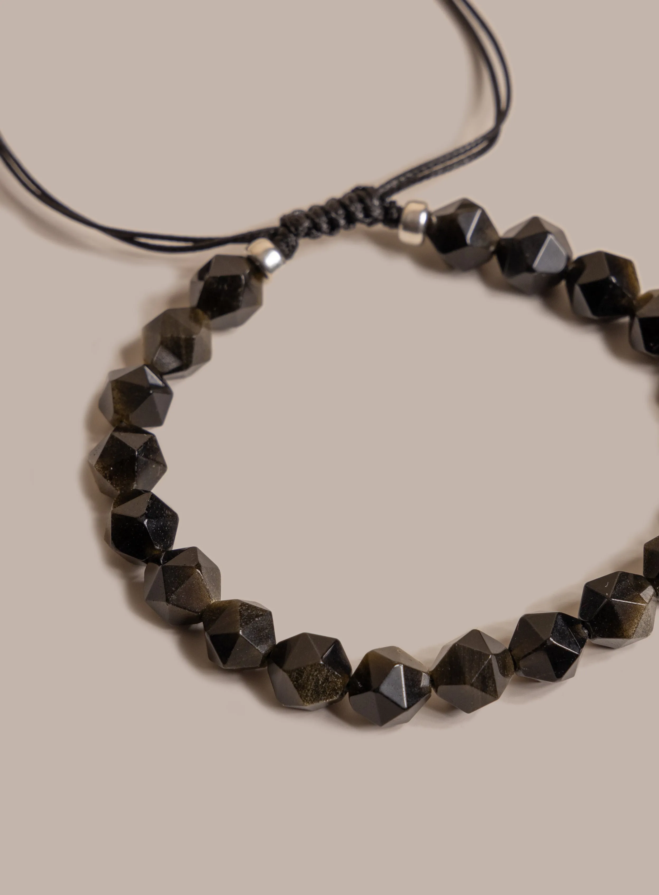 Golden Obsidian and Sterling Silver Bead Bracelet for Men