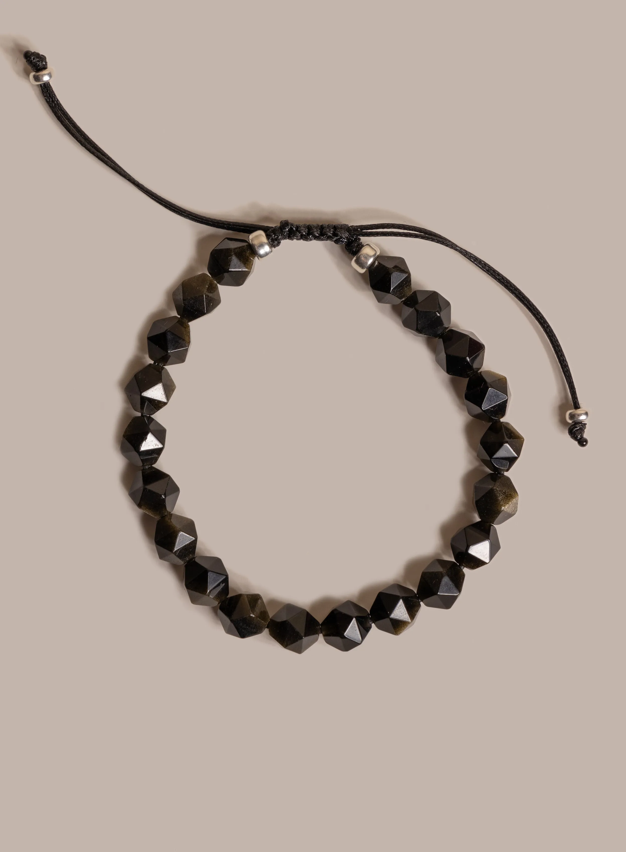 Golden Obsidian and Sterling Silver Bead Bracelet for Men