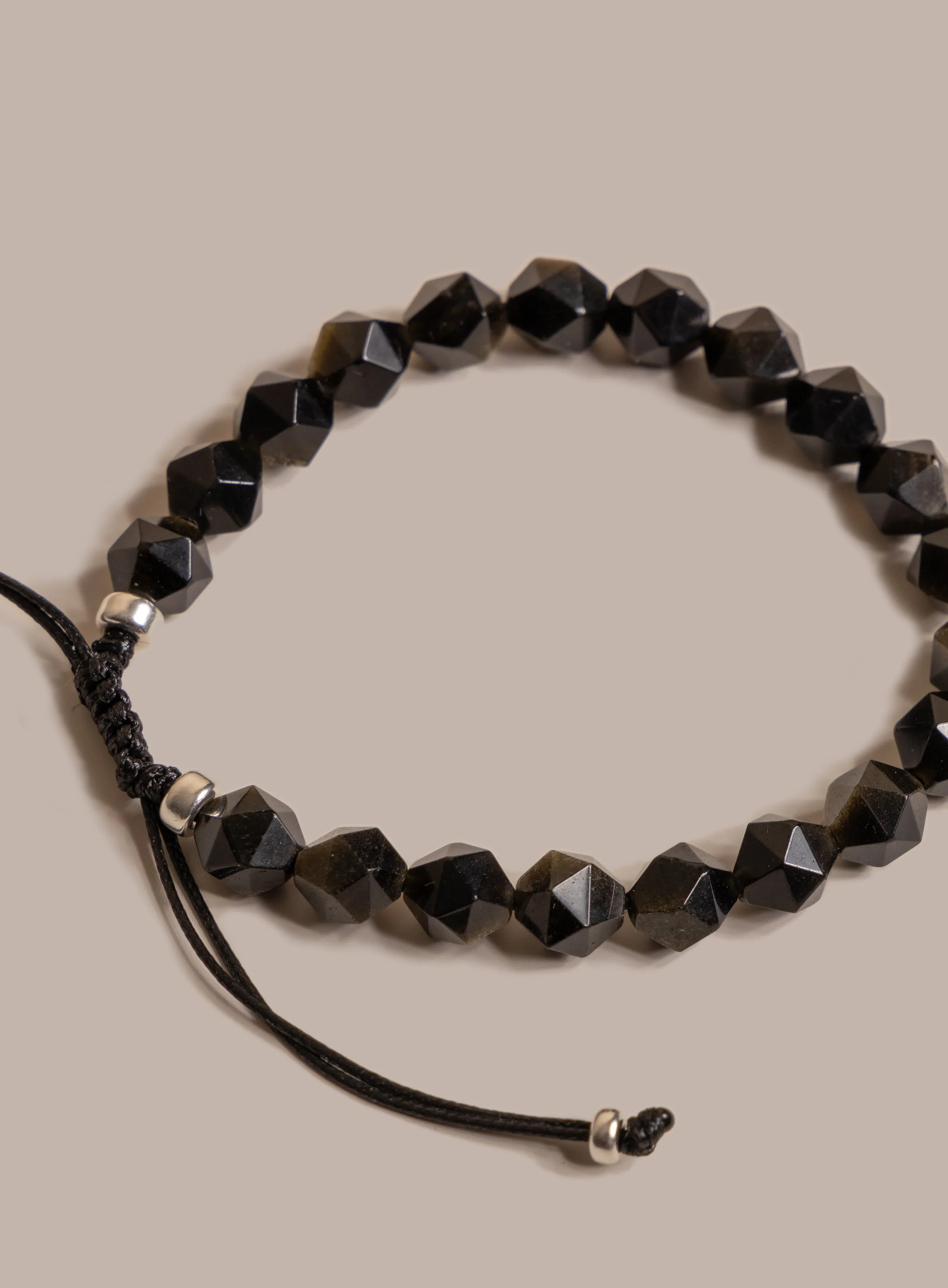Golden Obsidian and Sterling Silver Bead Bracelet for Men