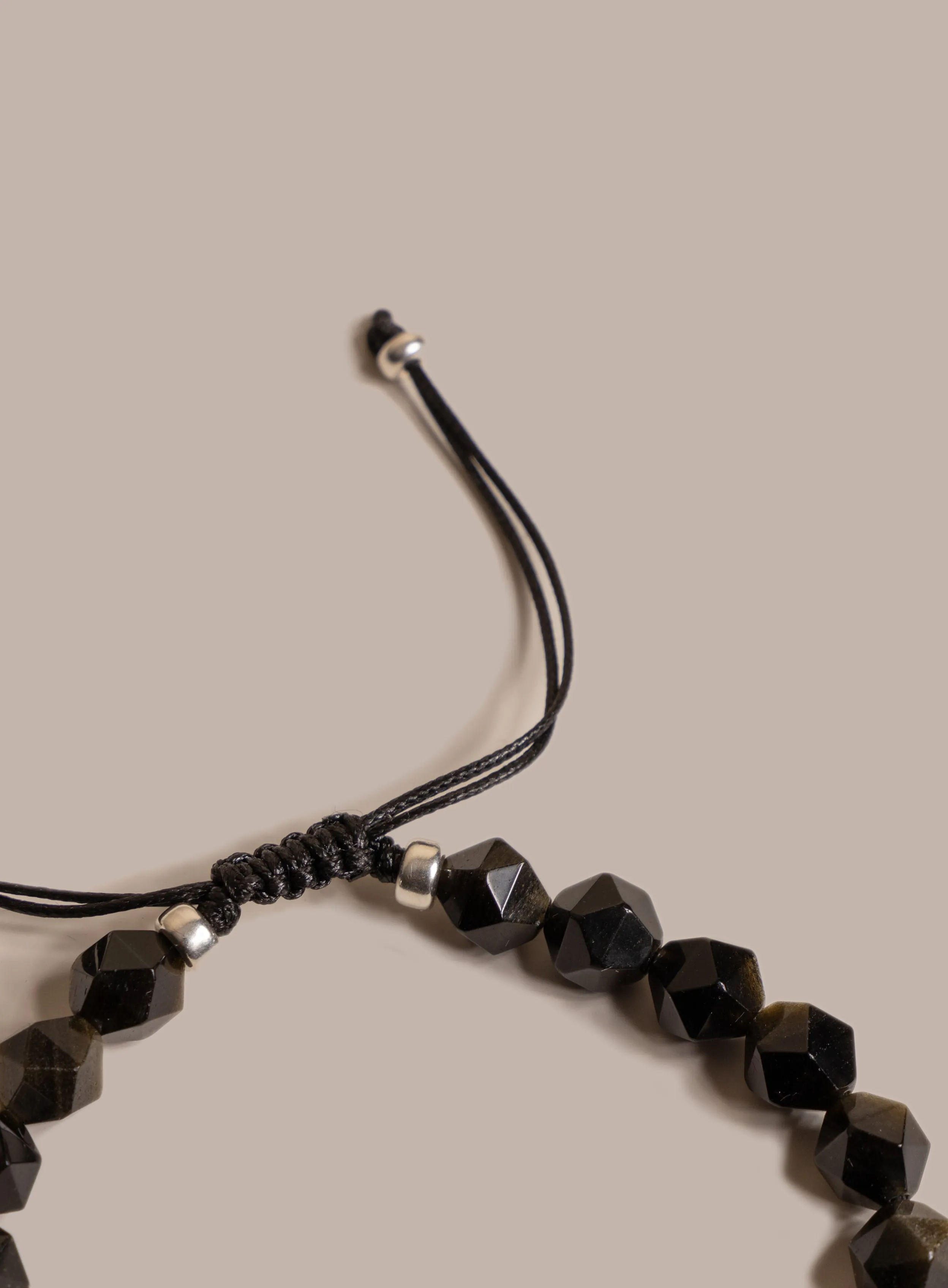 Golden Obsidian and Sterling Silver Bead Bracelet for Men