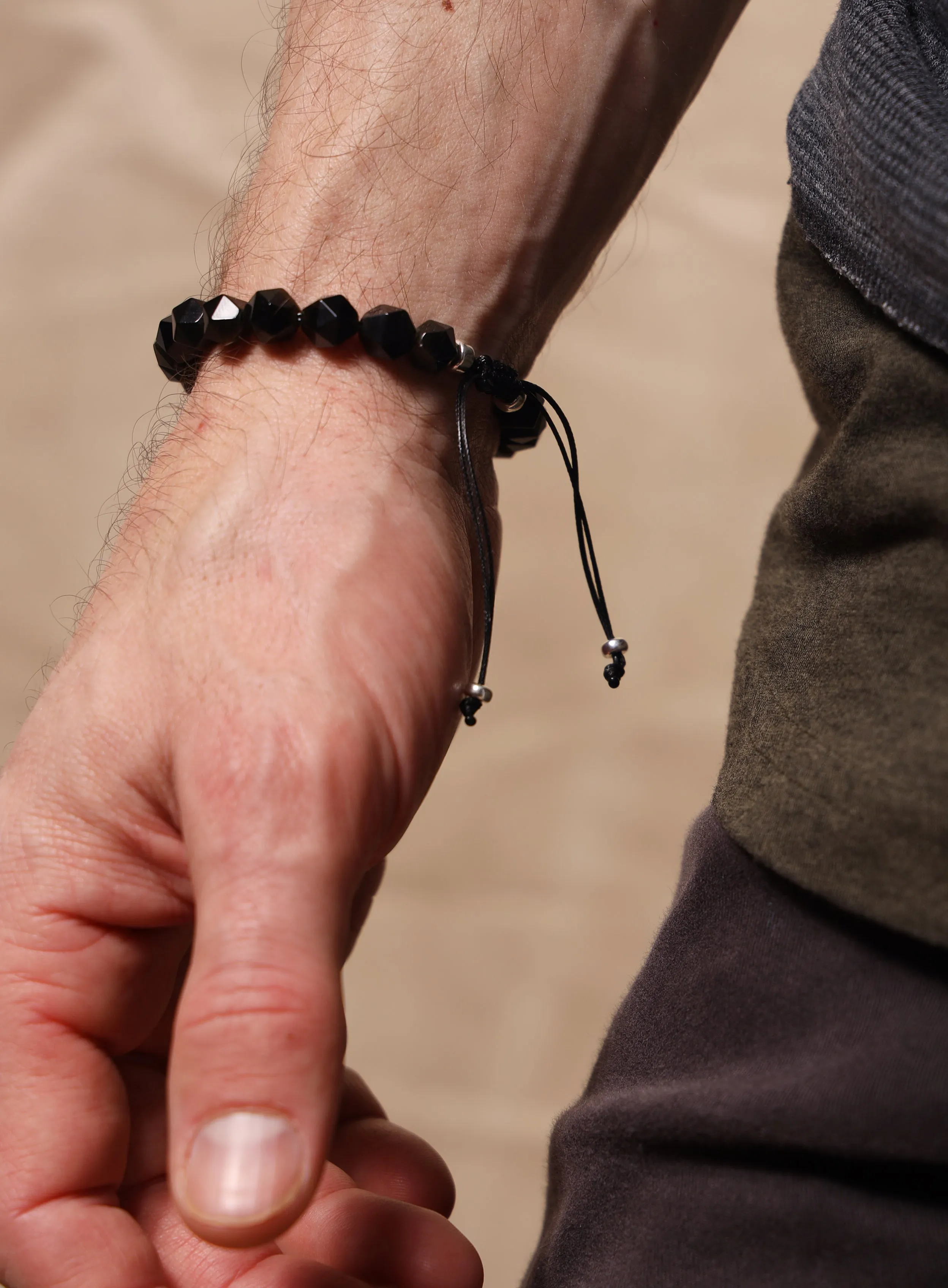 Golden Obsidian and Sterling Silver Bead Bracelet for Men