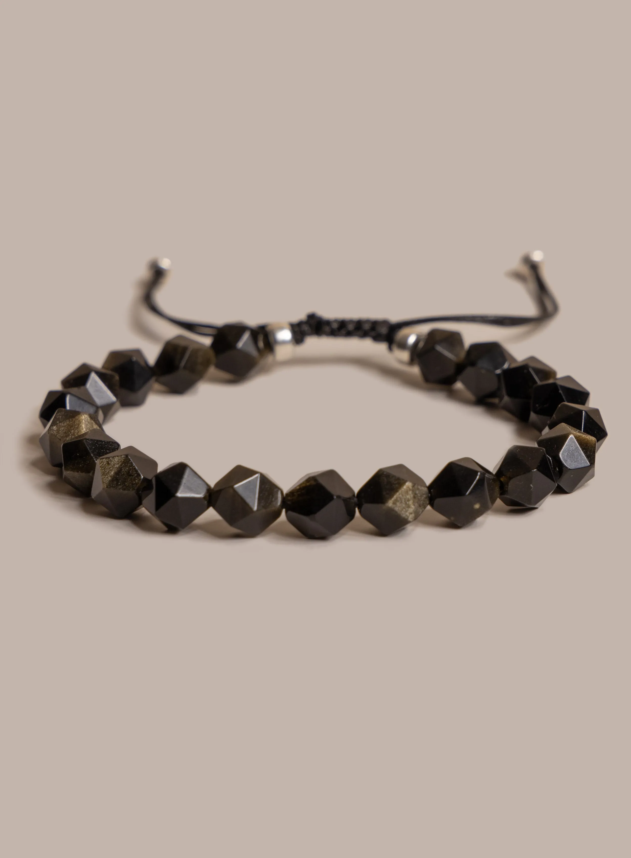 Golden Obsidian and Sterling Silver Bead Bracelet for Men