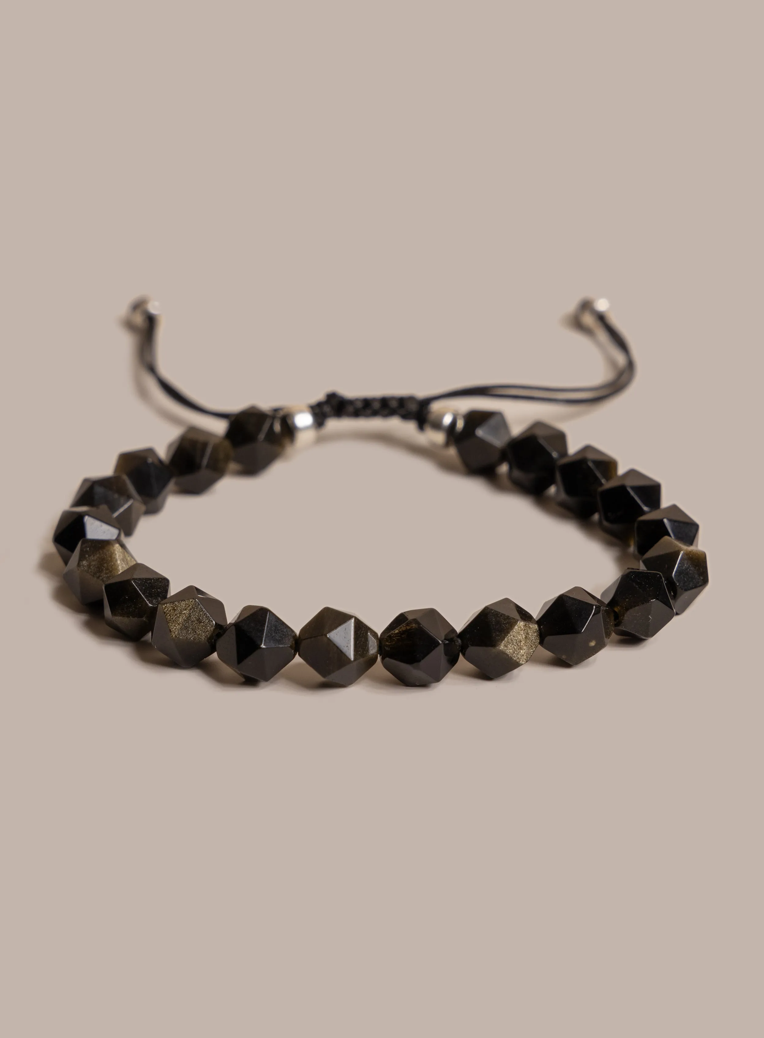 Golden Obsidian and Sterling Silver Bead Bracelet for Men
