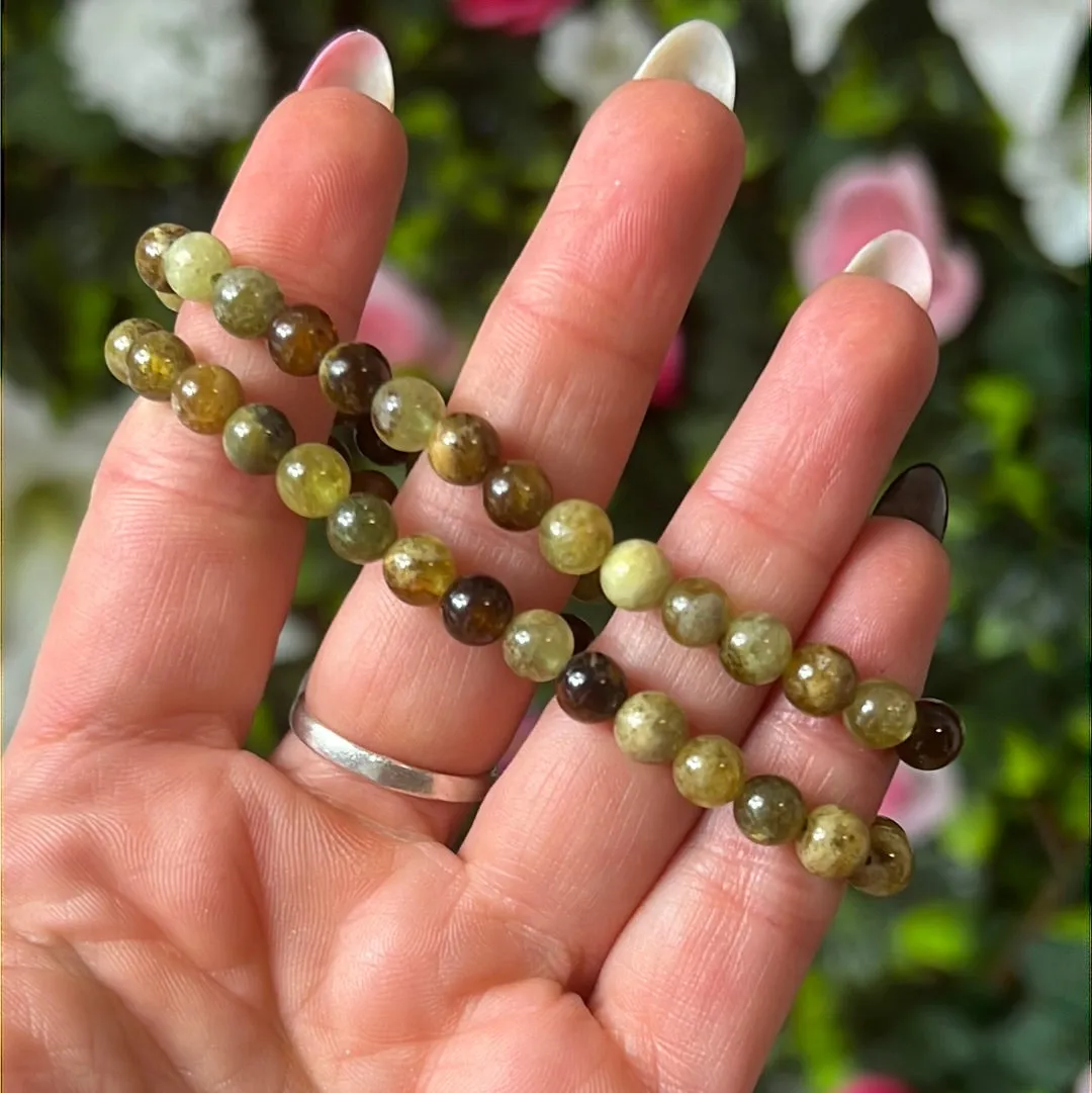 Green Garnet Bead Bracelet 6mm