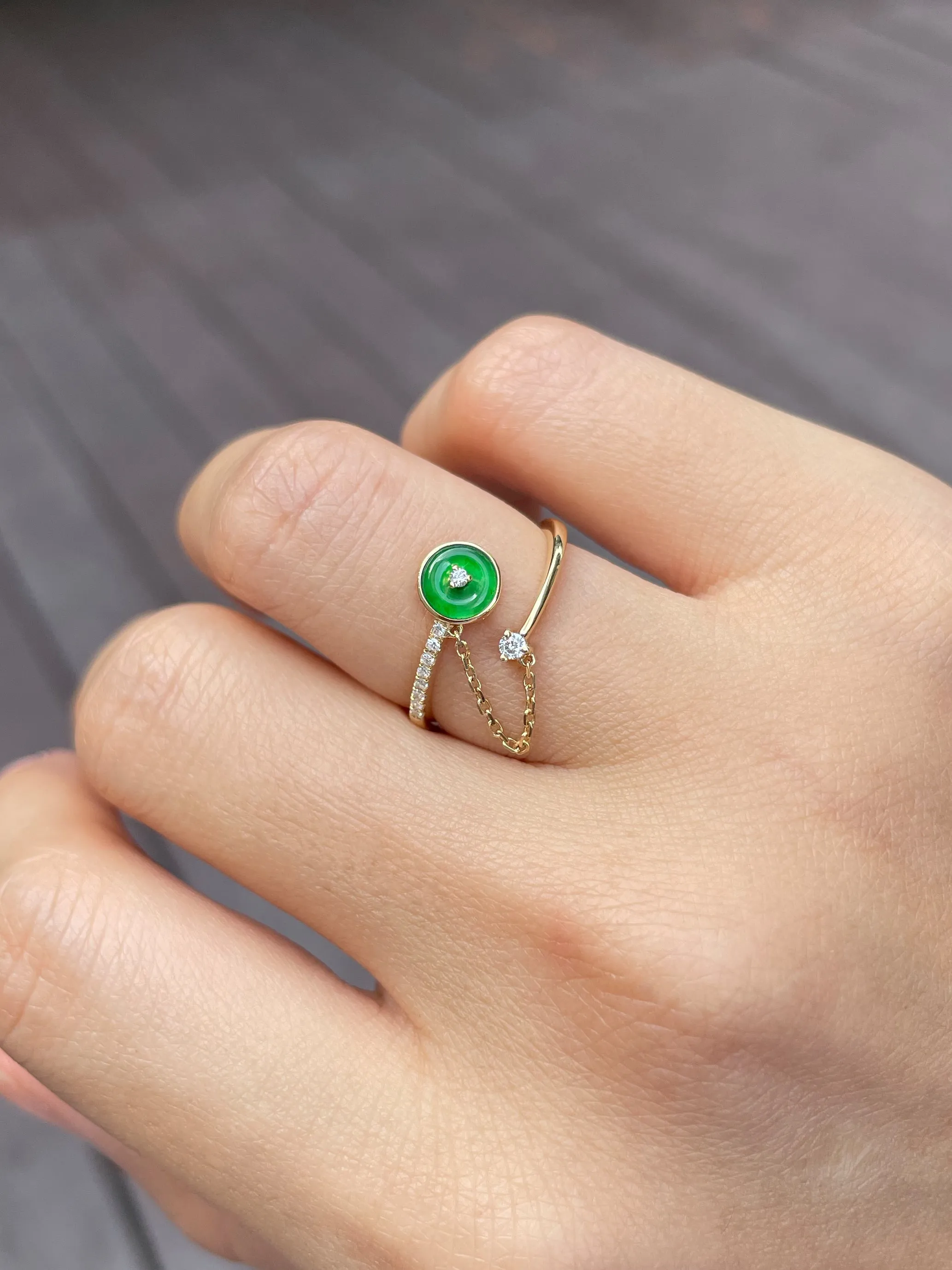 Green Jadeite Safety Coin Ring & Earrings - 平安扣 (NJS006)