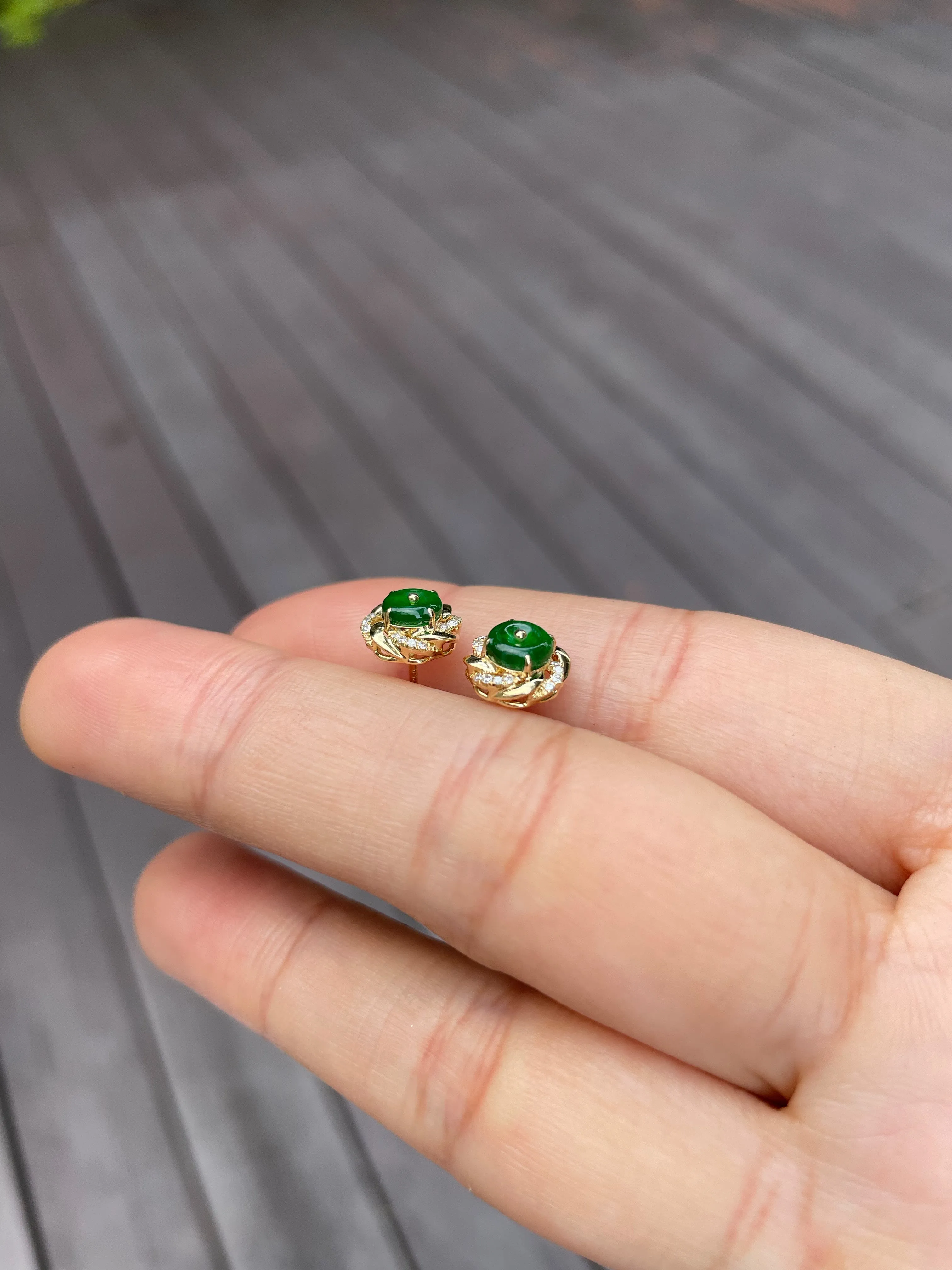 Green Jadeite Safety Coin Ring & Earrings - 平安扣 (NJS006)