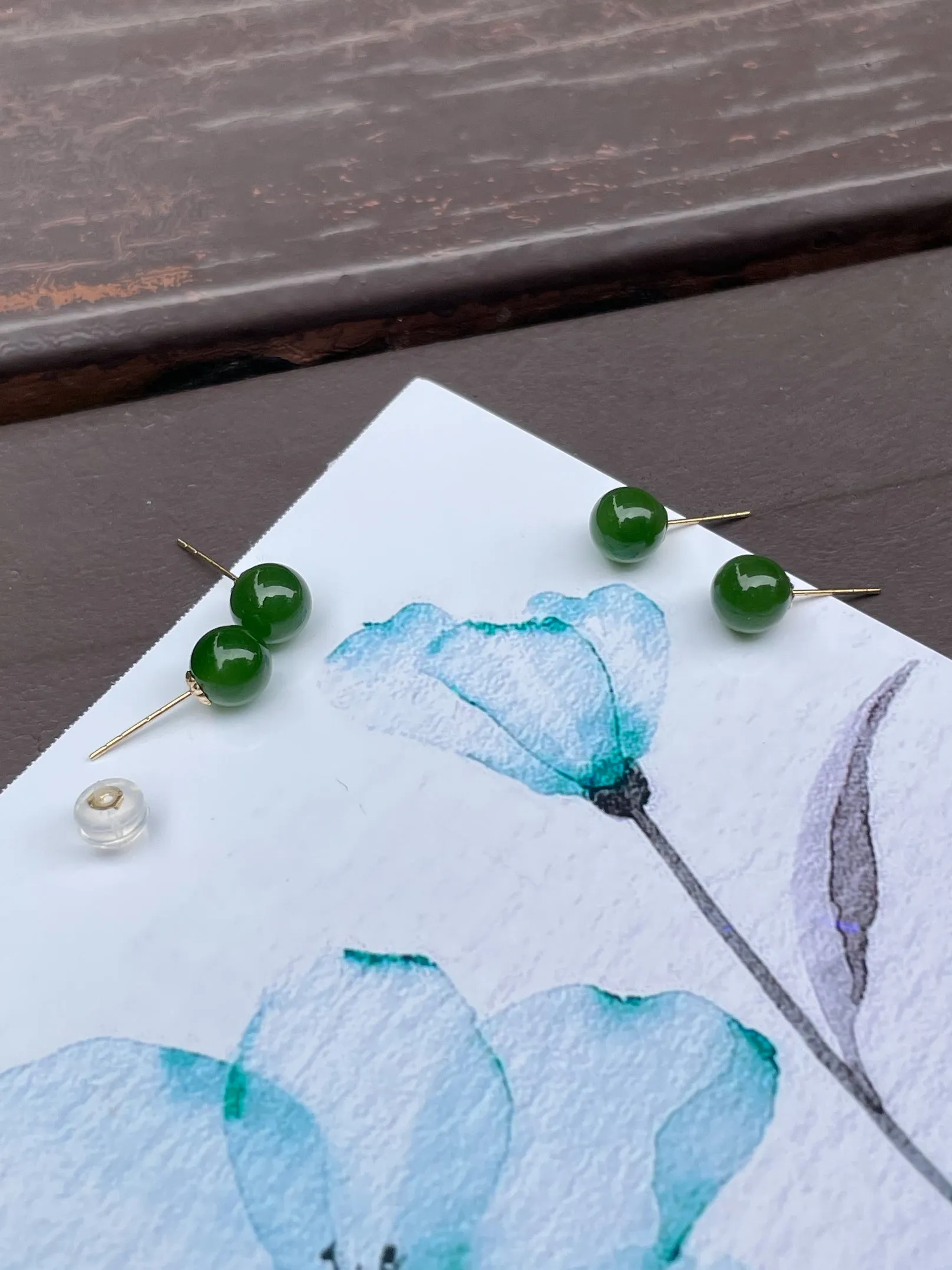 Green Nephrite Stud Earrings (NJE043)