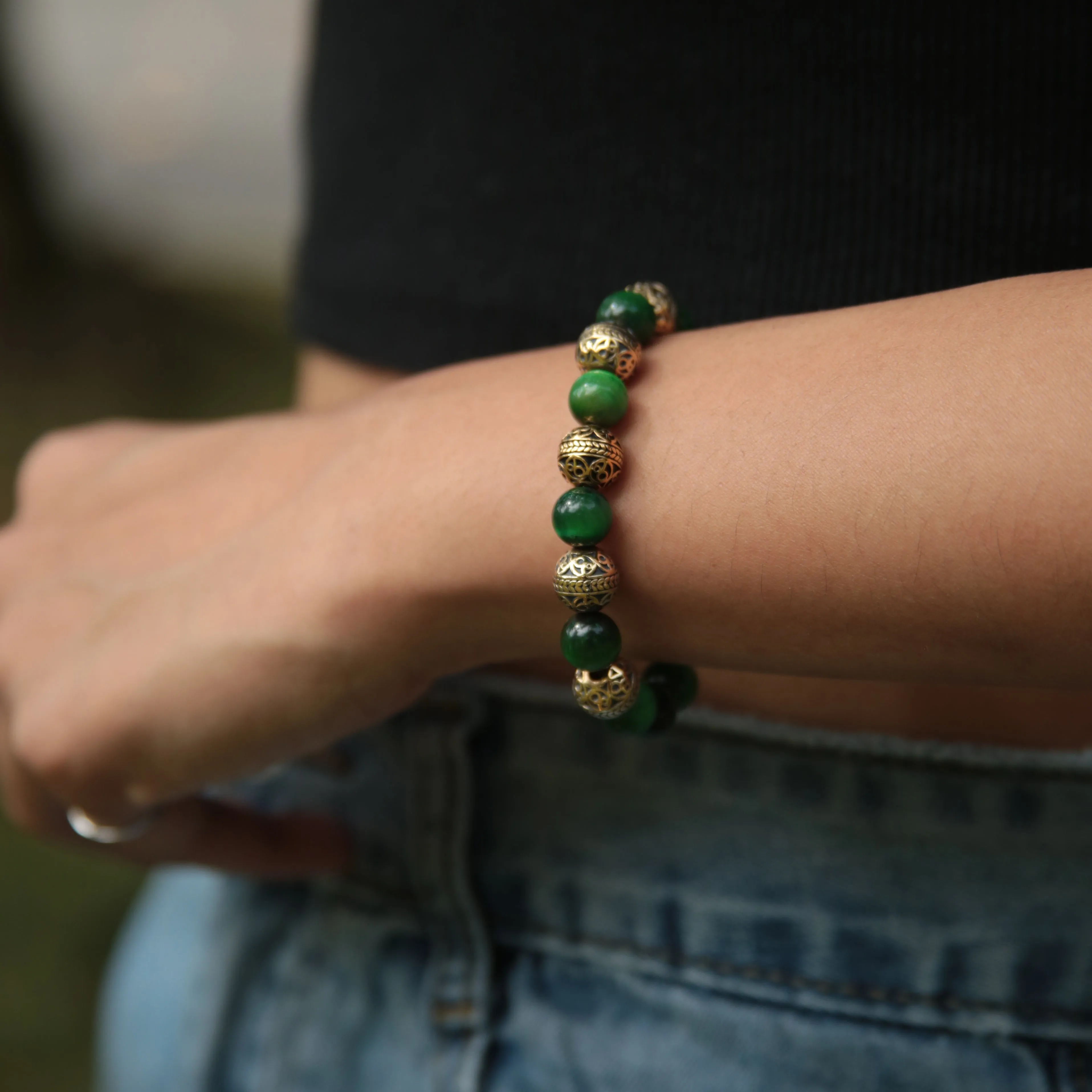 Green Tiger Eye Gold Bracelet