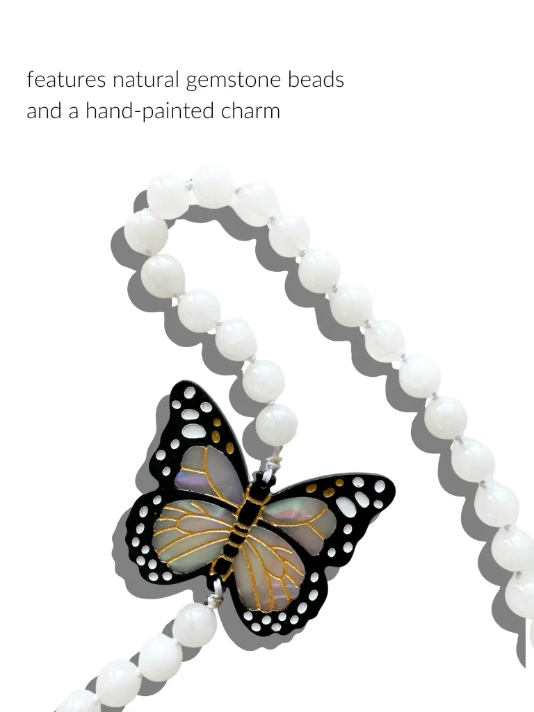 Hand-painted Monarch Butterfly Gemstone Bracelet Phone Chain