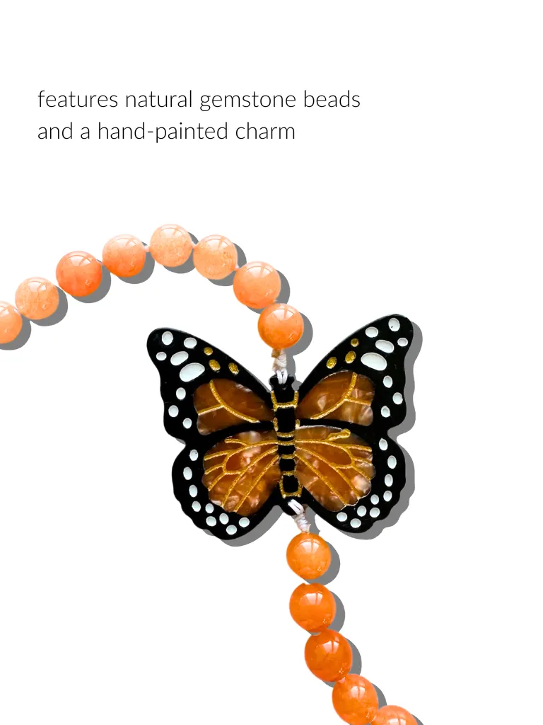 Hand-painted Monarch Butterfly Gemstone Bracelet Phone Chain