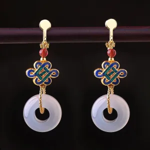 Handcrafted Cloisonné White Jade Earrings