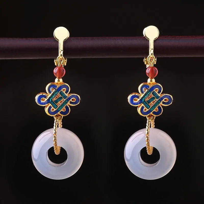 Handcrafted Cloisonné White Jade Earrings