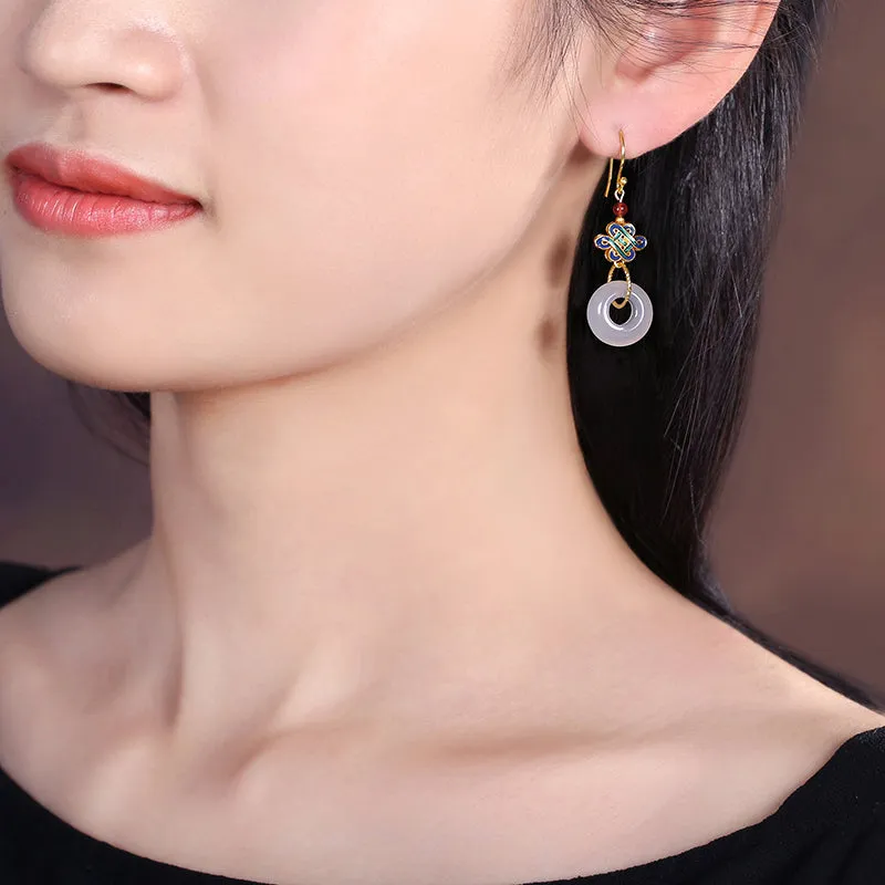 Handcrafted Cloisonné White Jade Earrings