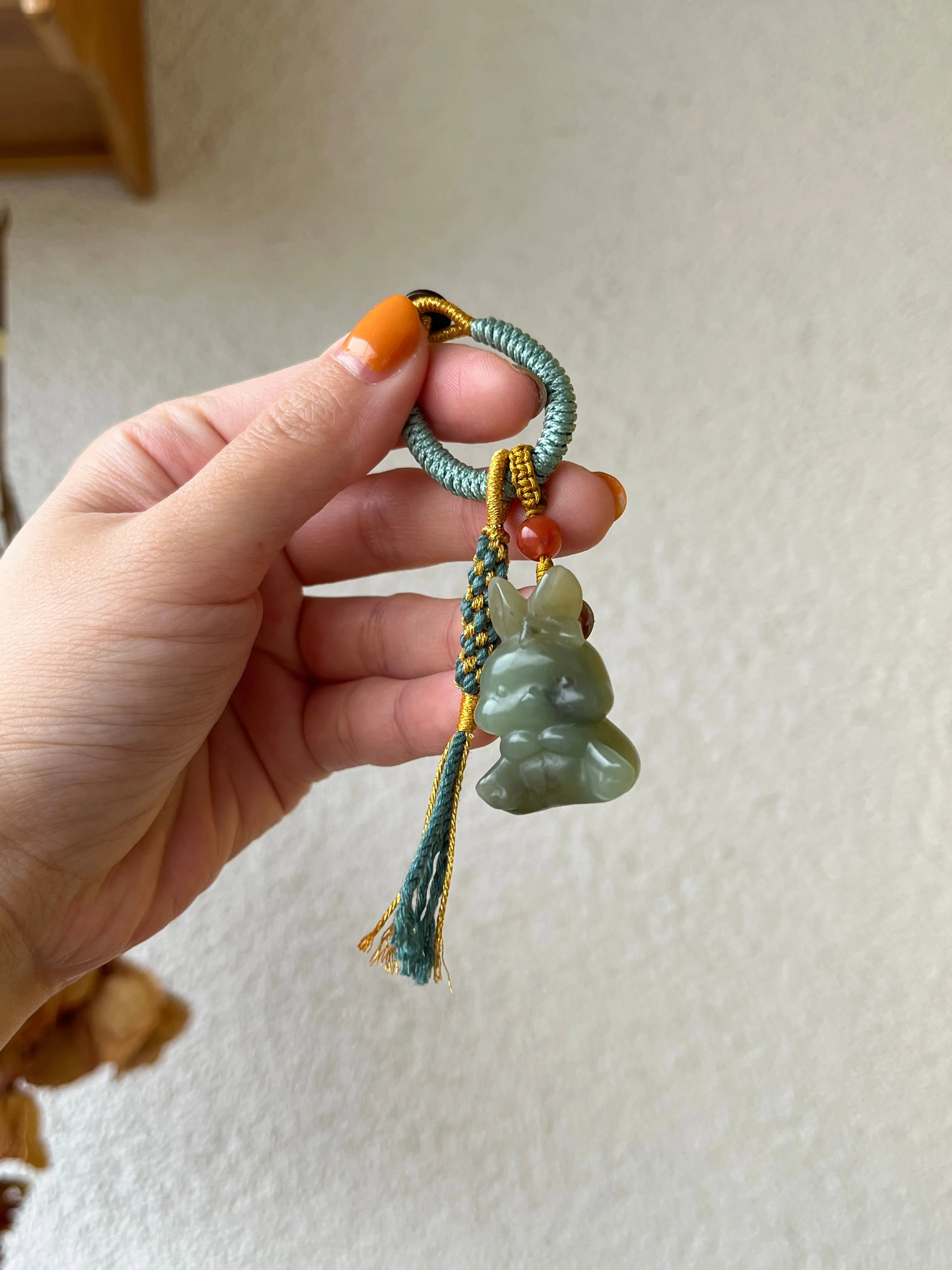 Handmade Bag Charm with a Super Cute Hand Carved Jade Rabbit