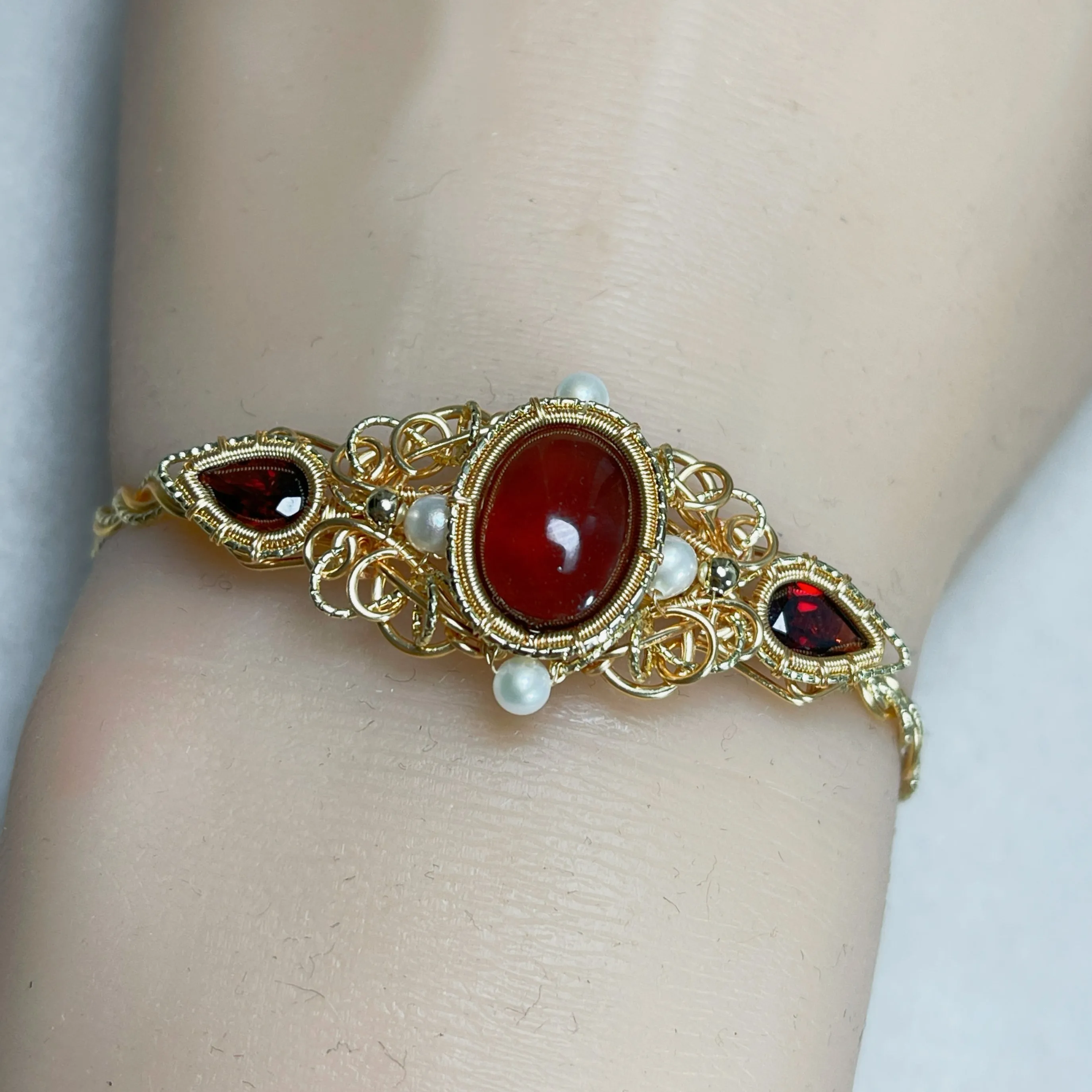Handmade Garnet Bracelet - Wire Wrapped Jewelry