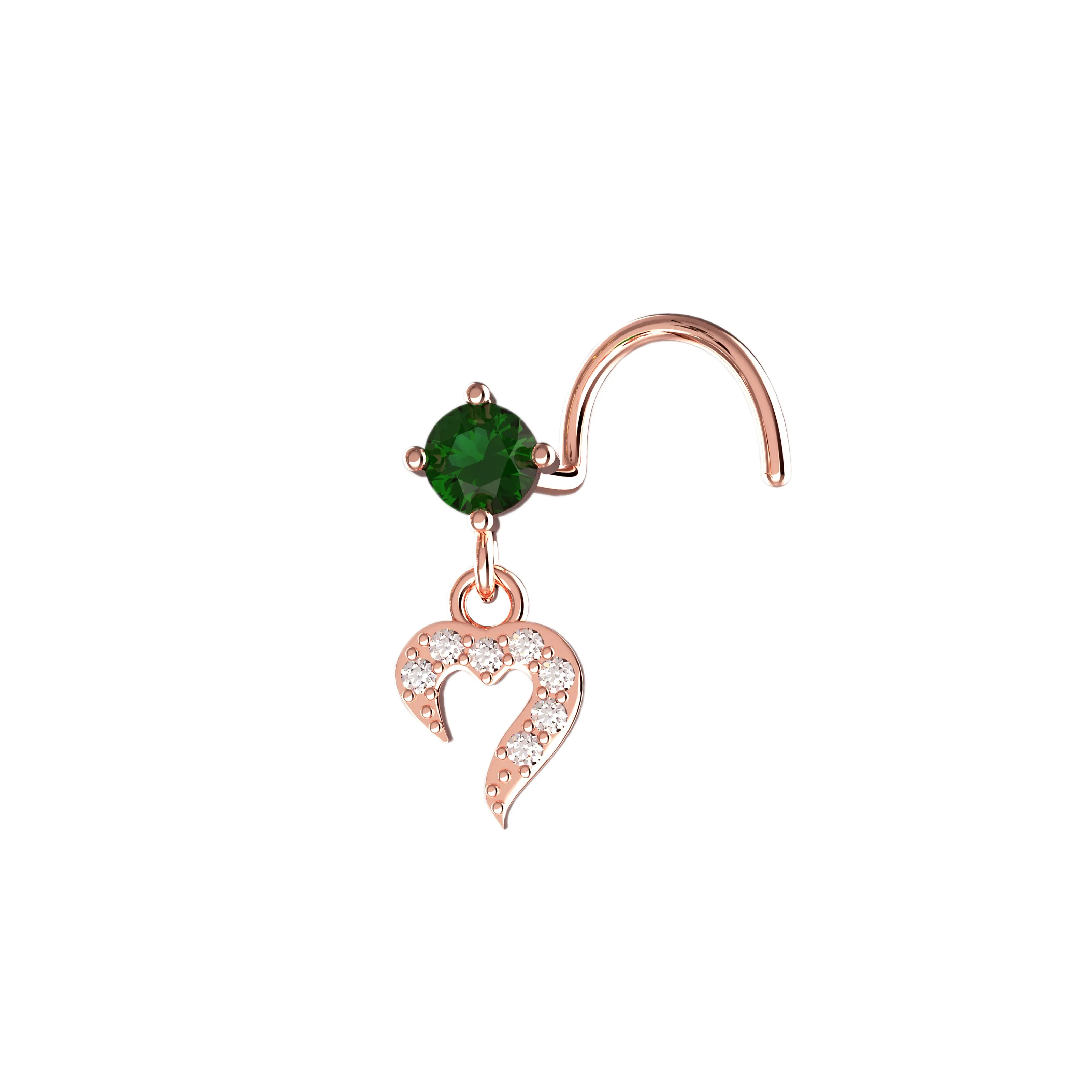 Heart Charm Dangle Nose Stud – Gold Nose Piercing Jewelry for Women