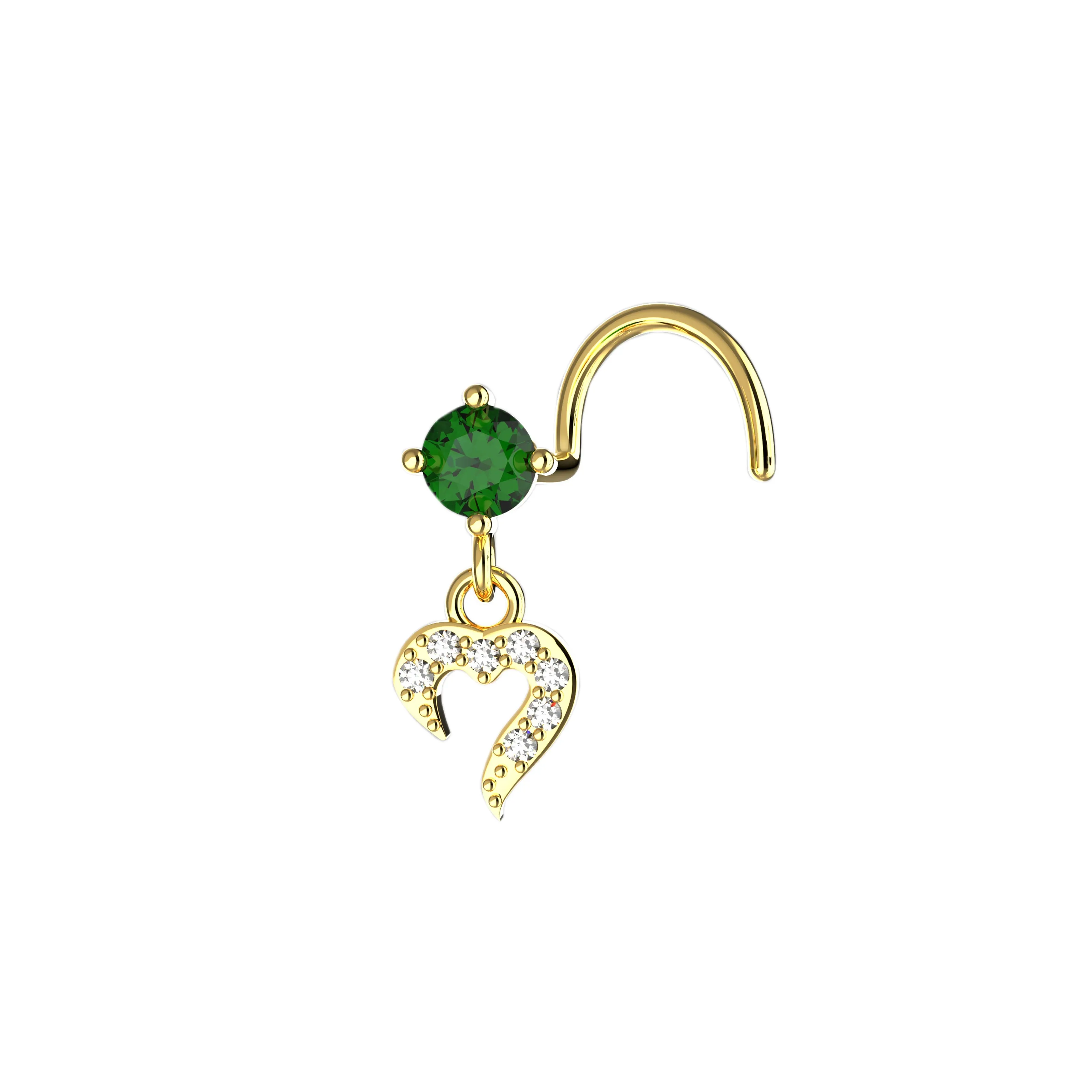 Heart Charm Dangle Nose Stud – Gold Nose Piercing Jewelry for Women