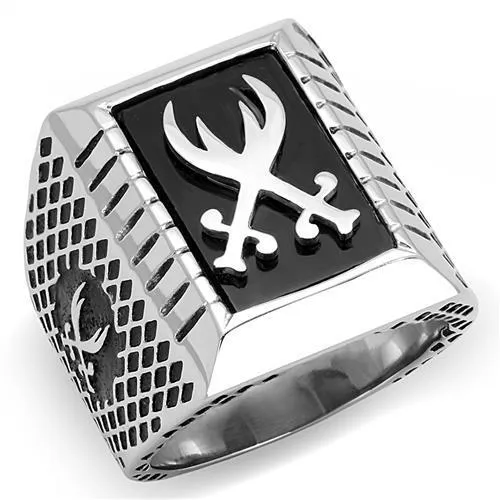 High polished (no plating) Stainless Steel Ring with Semi-Precious Onyx in Jet for Women Style TK3191