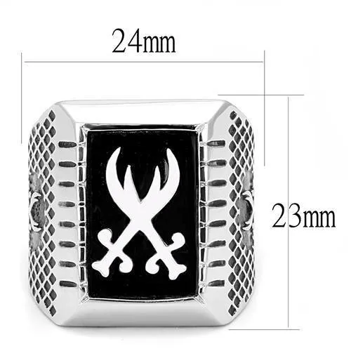 High polished (no plating) Stainless Steel Ring with Semi-Precious Onyx in Jet for Women Style TK3191