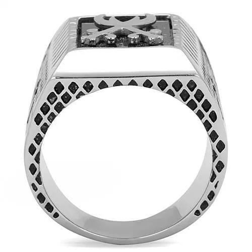High polished (no plating) Stainless Steel Ring with Semi-Precious Onyx in Jet for Women Style TK3191