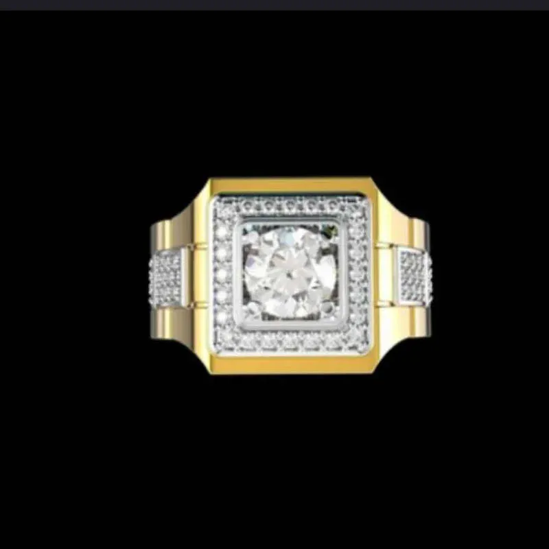 Hot Sale Popular Inlaid Crystal Wide Face Watch Style Men's Ring Banquet Business Male Ring Jewelry Size 6-13