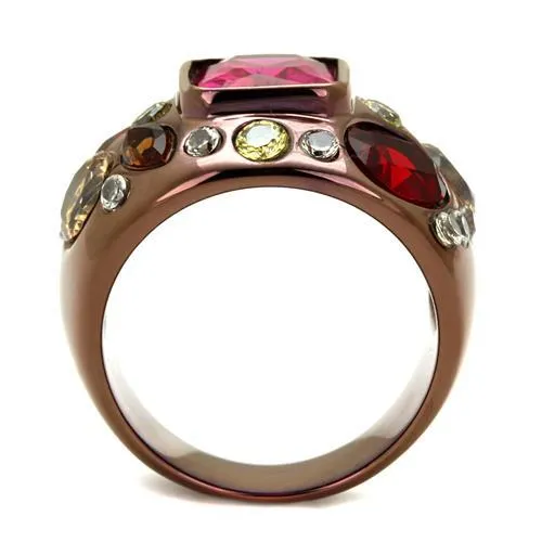 IP Coffee light Stainless Steel Ring with AAA Grade CZ in Ruby for Women Style TK1790LC