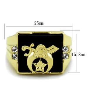 IP Gold(Ion Plating) Stainless Steel Ring with Synthetic Onyx in Jet for Women Style TK1890