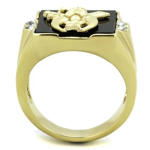 IP Gold(Ion Plating) Stainless Steel Ring with Synthetic Onyx in Jet for Women Style TK1890