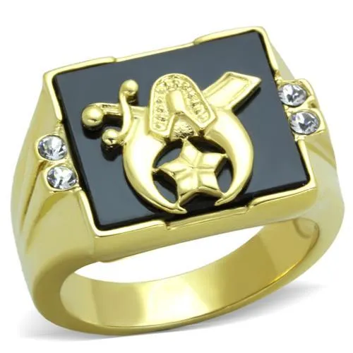 IP Gold(Ion Plating) Stainless Steel Ring with Synthetic Onyx in Jet for Women Style TK1890