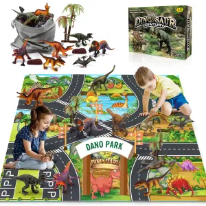 Jurassic Dinosaur Toys Set for Kids, 12 Dinosaur Figures with Play Mat, Realistic Dinosaurs Gift for Boys Girls Age 3 4 5 6 