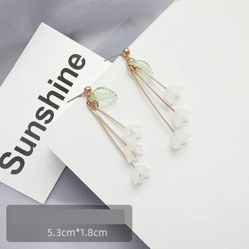 Korean Simple Immortal Petal Earrings Female Fashion Tassel Flower Earrings Small Drop Earrings Fairy Earrings