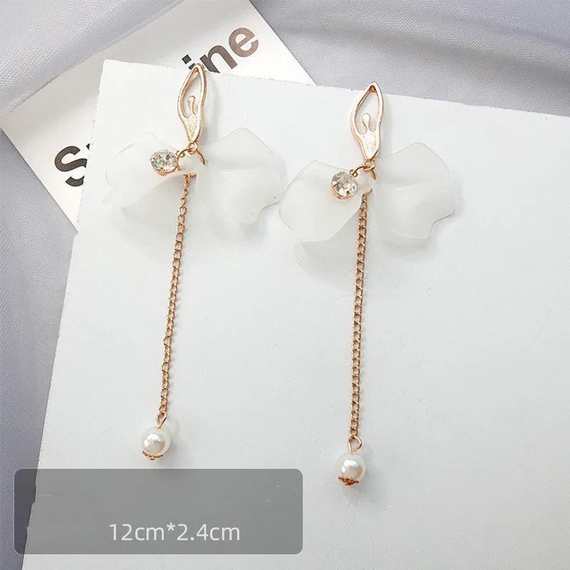 Korean Simple Immortal Petal Earrings Female Fashion Tassel Flower Earrings Small Drop Earrings Fairy Earrings