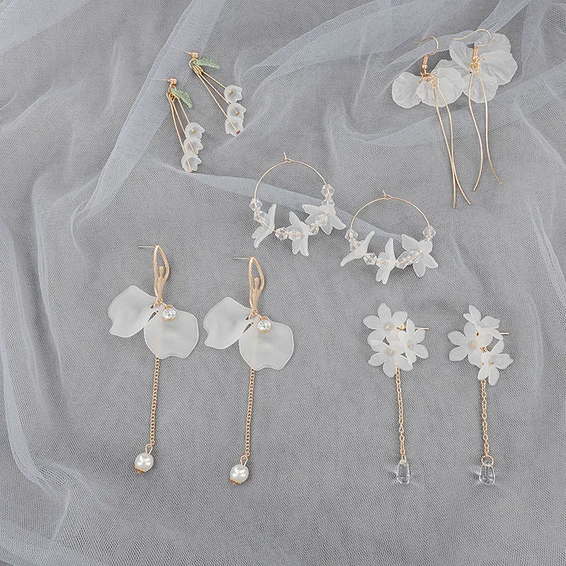 Korean Simple Immortal Petal Earrings Female Fashion Tassel Flower Earrings Small Drop Earrings Fairy Earrings