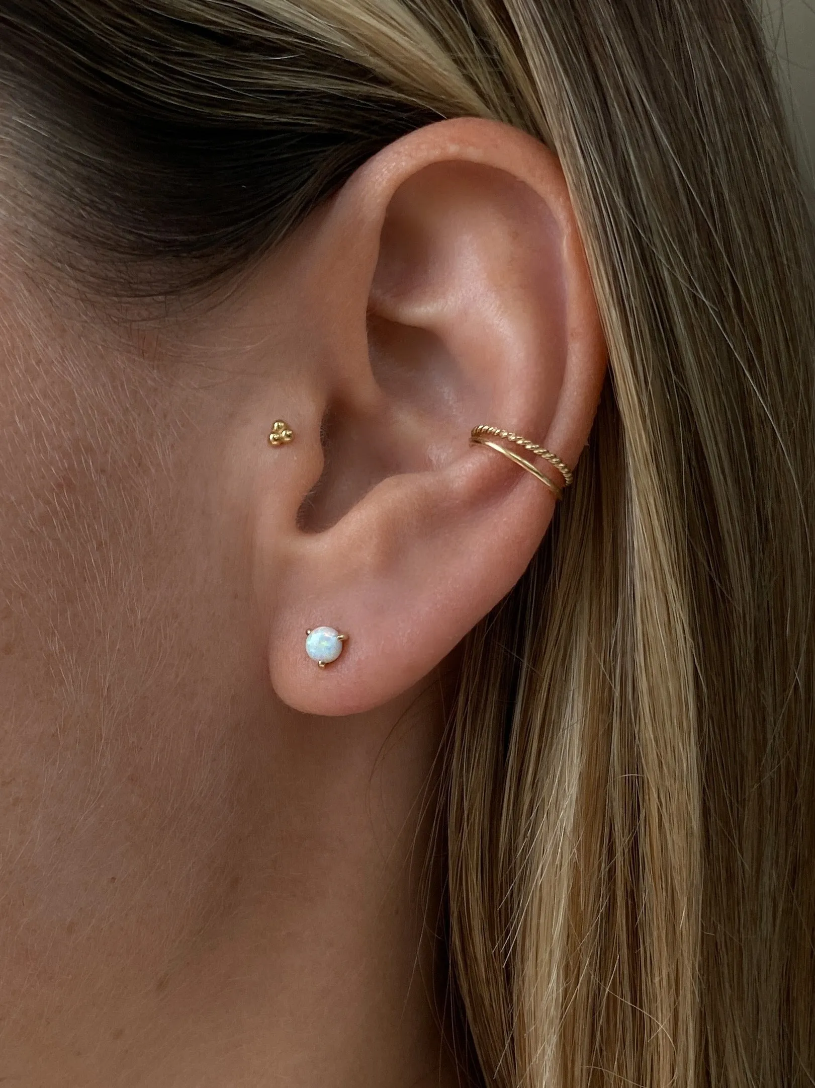 LEVA White Opal Stud Earring Large 14K