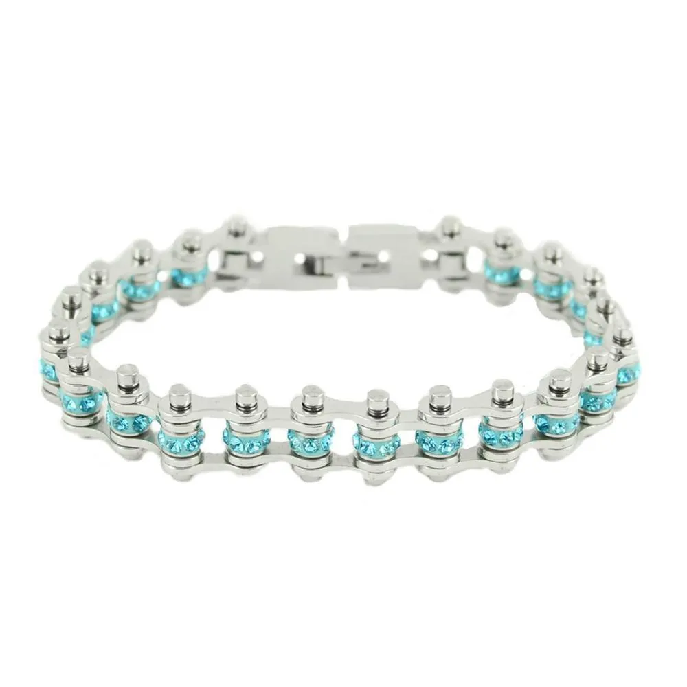 March Edition 3/8" Wide All Silver Aquamarine Imitation Crystal Centers