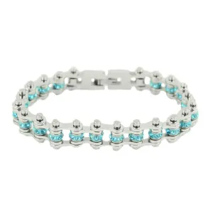 March Edition 3/8" Wide All Silver Aquamarine Imitation Crystal Centers