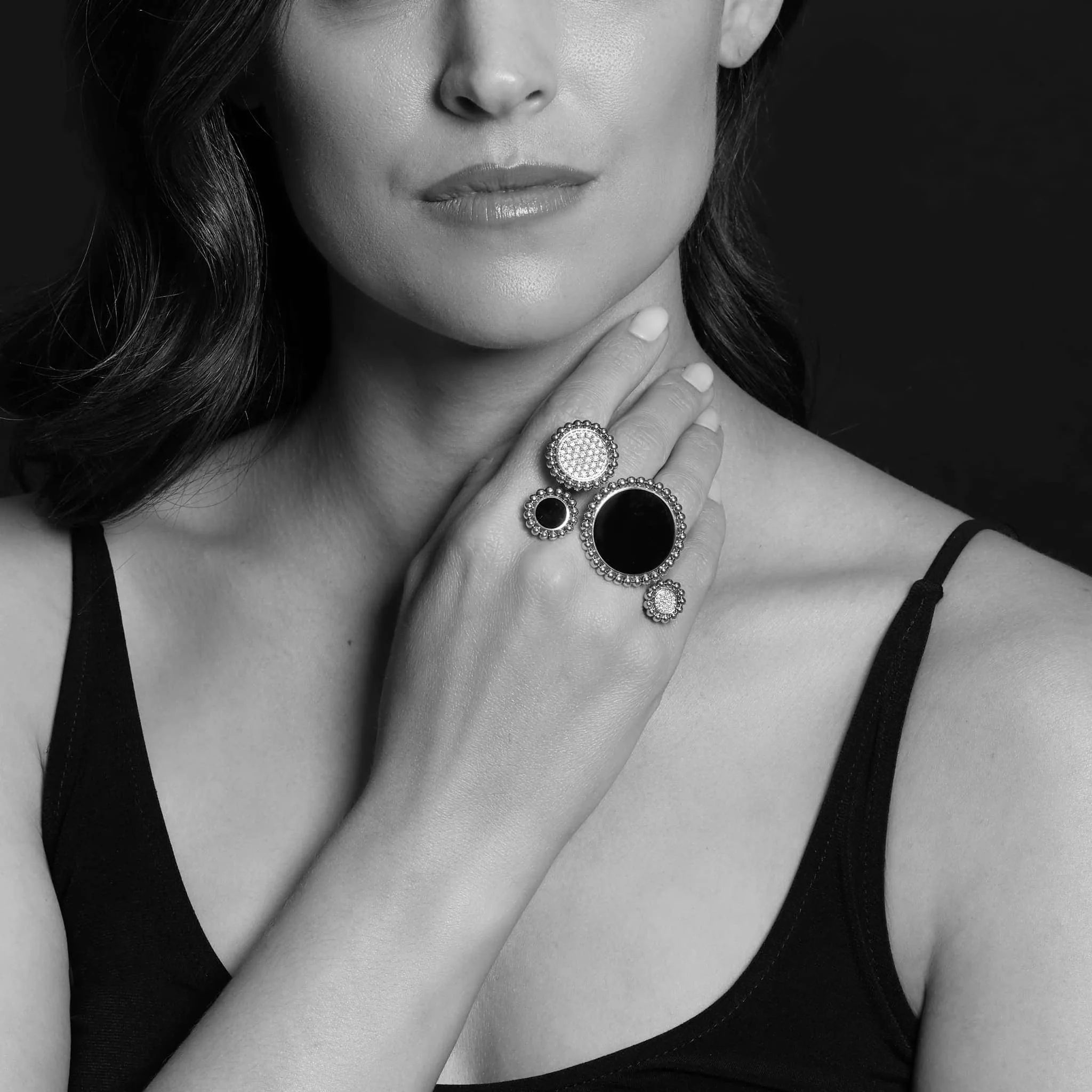 Maya Onyx and Diamond Circle Statement Ring