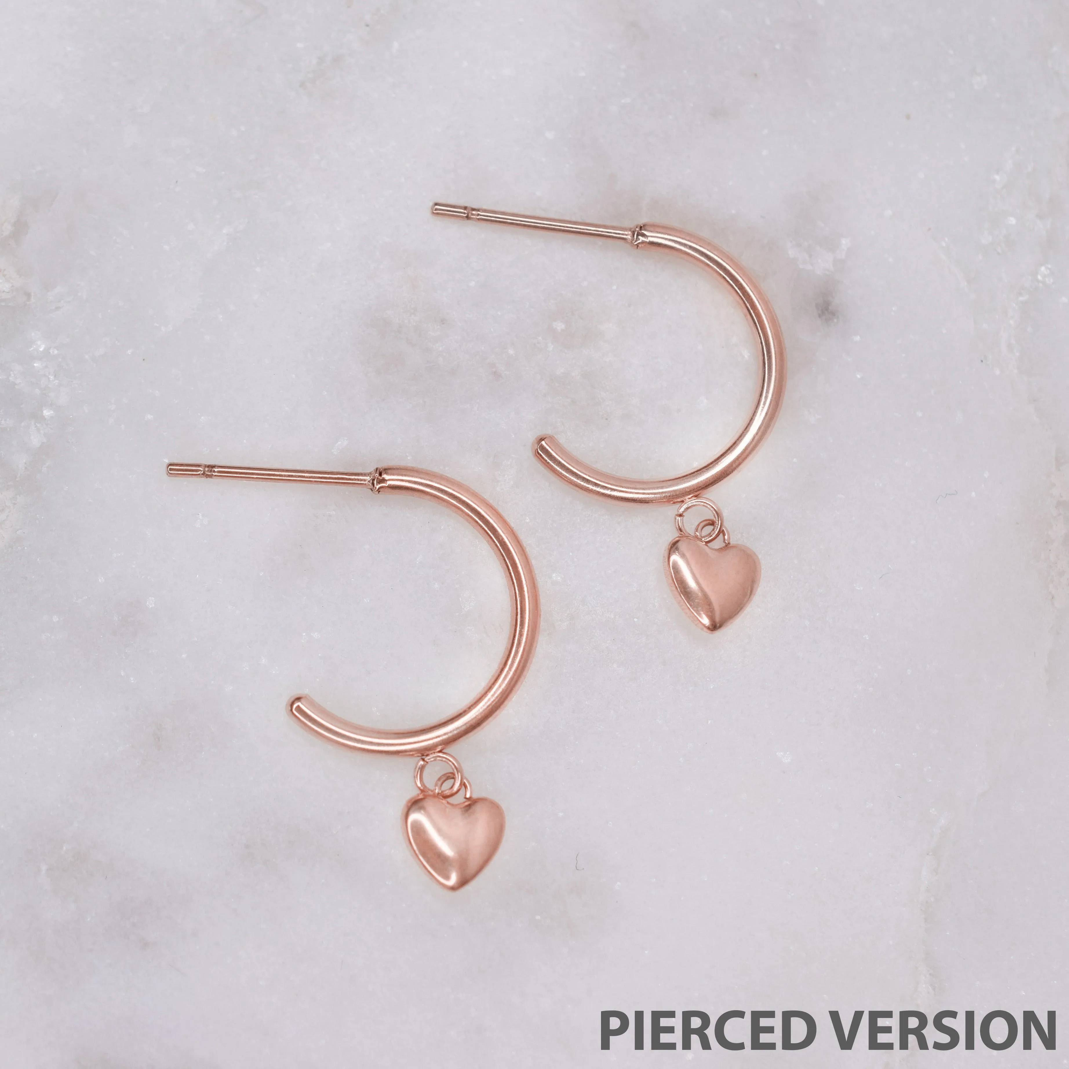 MINI HEART HUGGIE HOOP EARRINGS IN ROSE GOLD
