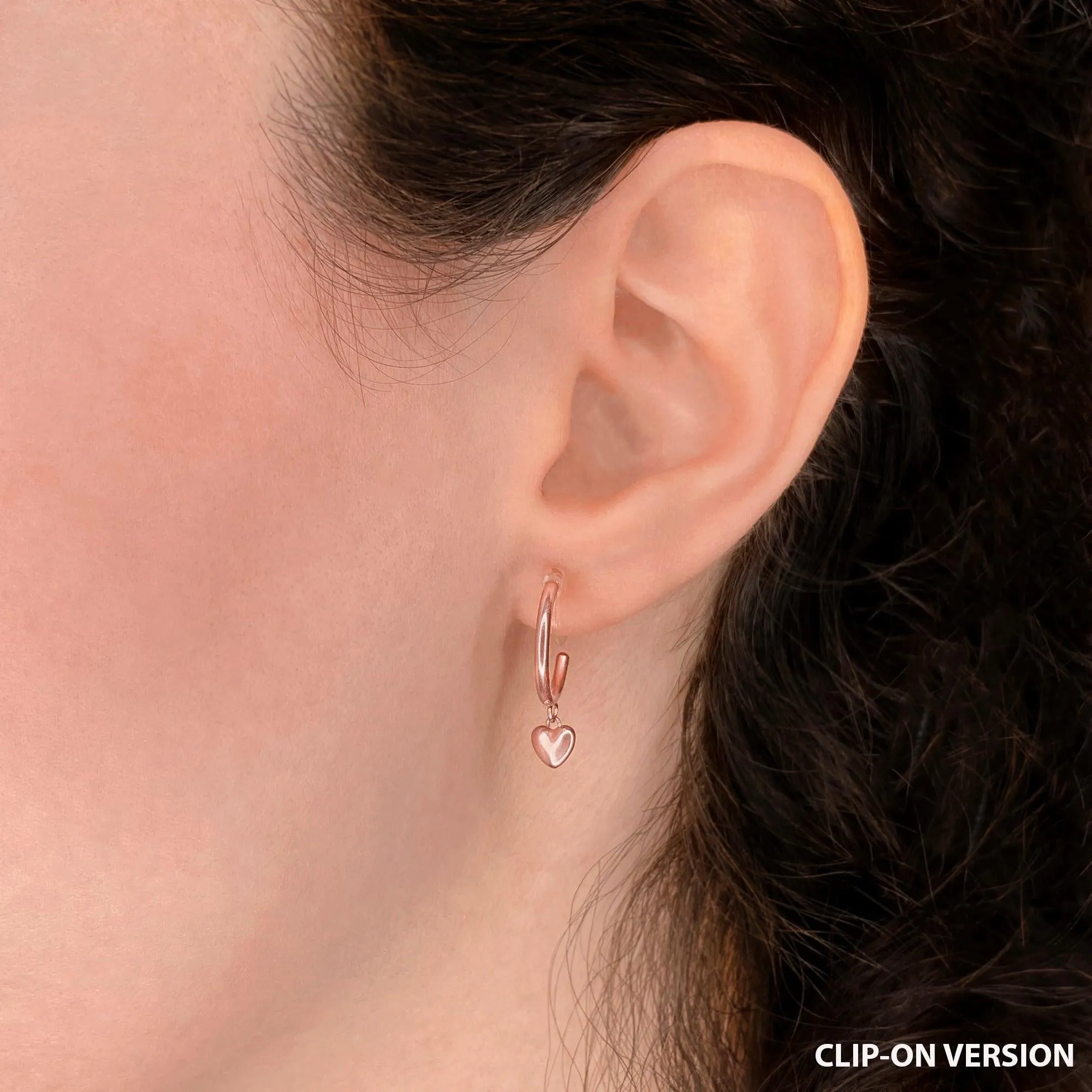 MINI HEART HUGGIE HOOP EARRINGS IN ROSE GOLD