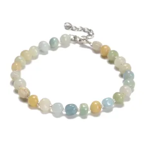 Multi Color Aquamarine Wheel Beaded Bracelet Silver Plated Clasp 5x7mm 7.5"Long