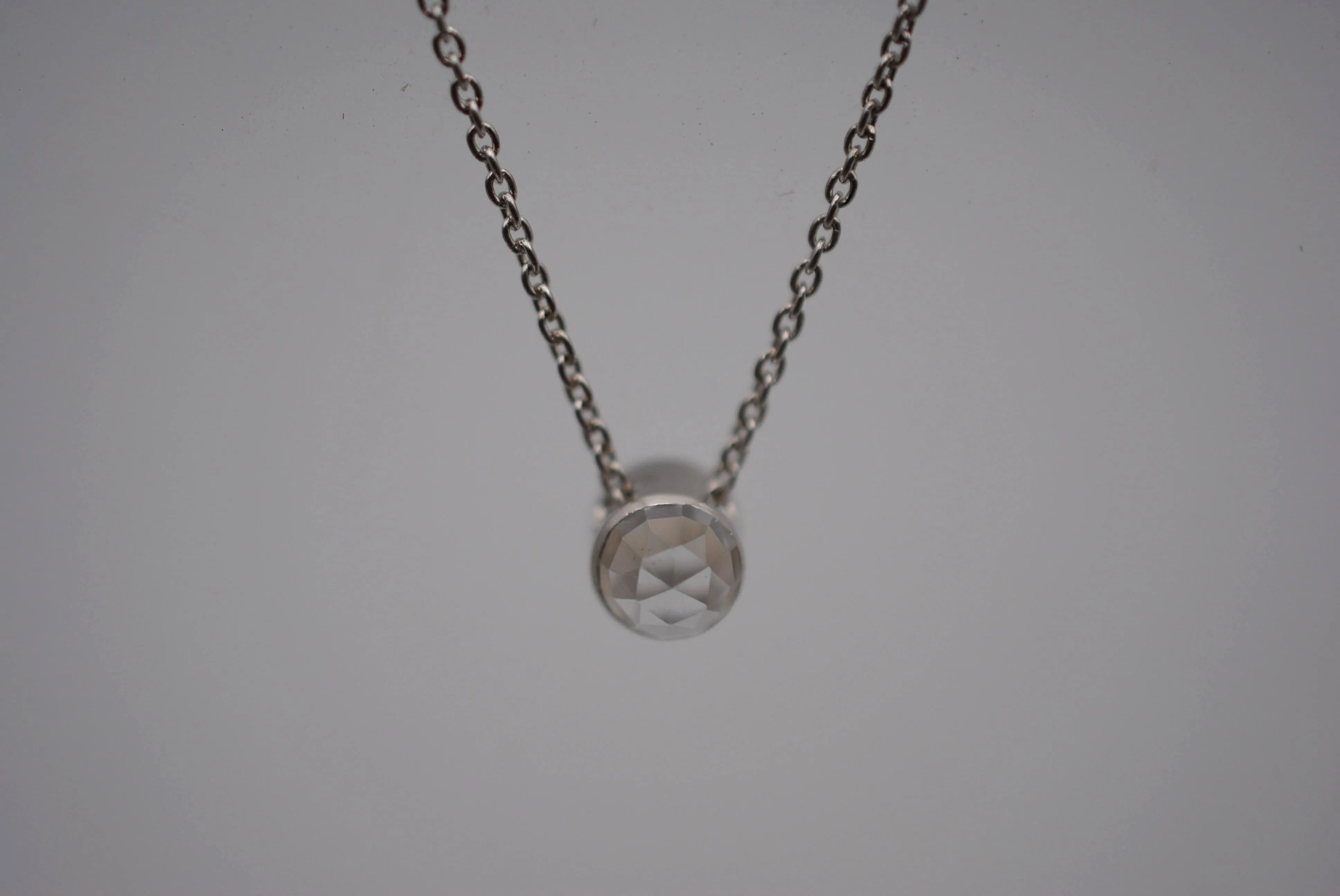 Natural White Topaz Rose Cut in Bezel Setting Pendant Finished in Rhodium
